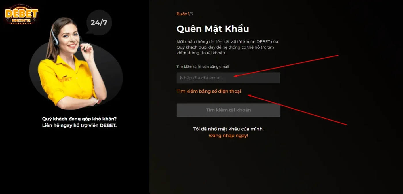 Các bước xử lý dành cho người dùng quên mật khẩu tại Debet